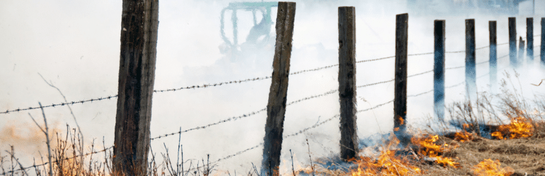 Prairie Grass Wild Fire and Firefighter